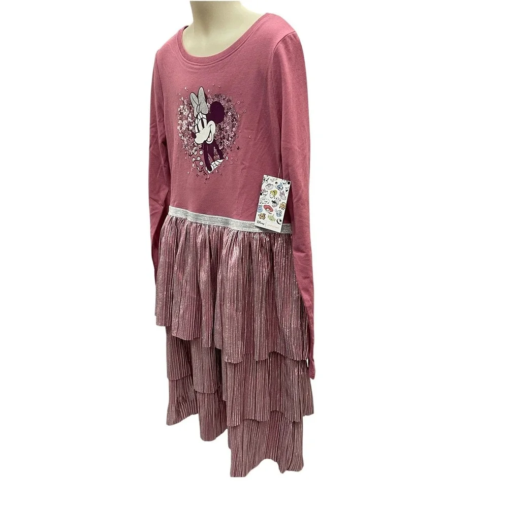 Disney Jumping Beans Minnie Mouse Pink Sequin Tiered Pleated‎ Dress Kids Size 10